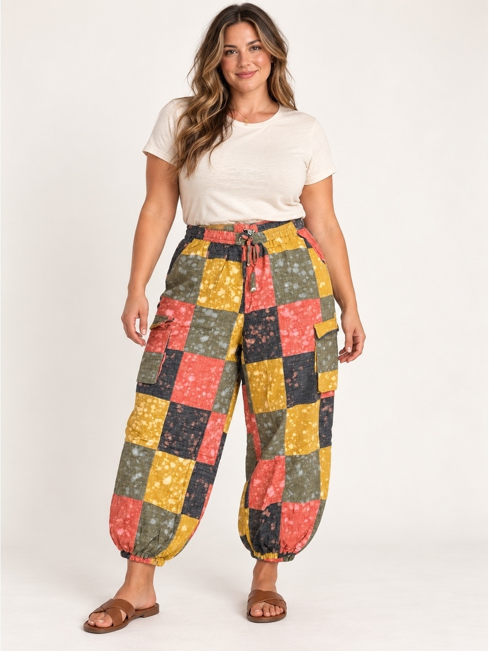 NEW Jaded Gypsy “Falling for You” Patchwork Jogger Pants – Size L/XL